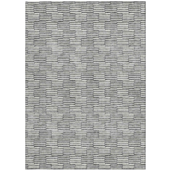 3' X 5' Gray And Ivory Geometric Washable Indoor Outdoor Area Rug