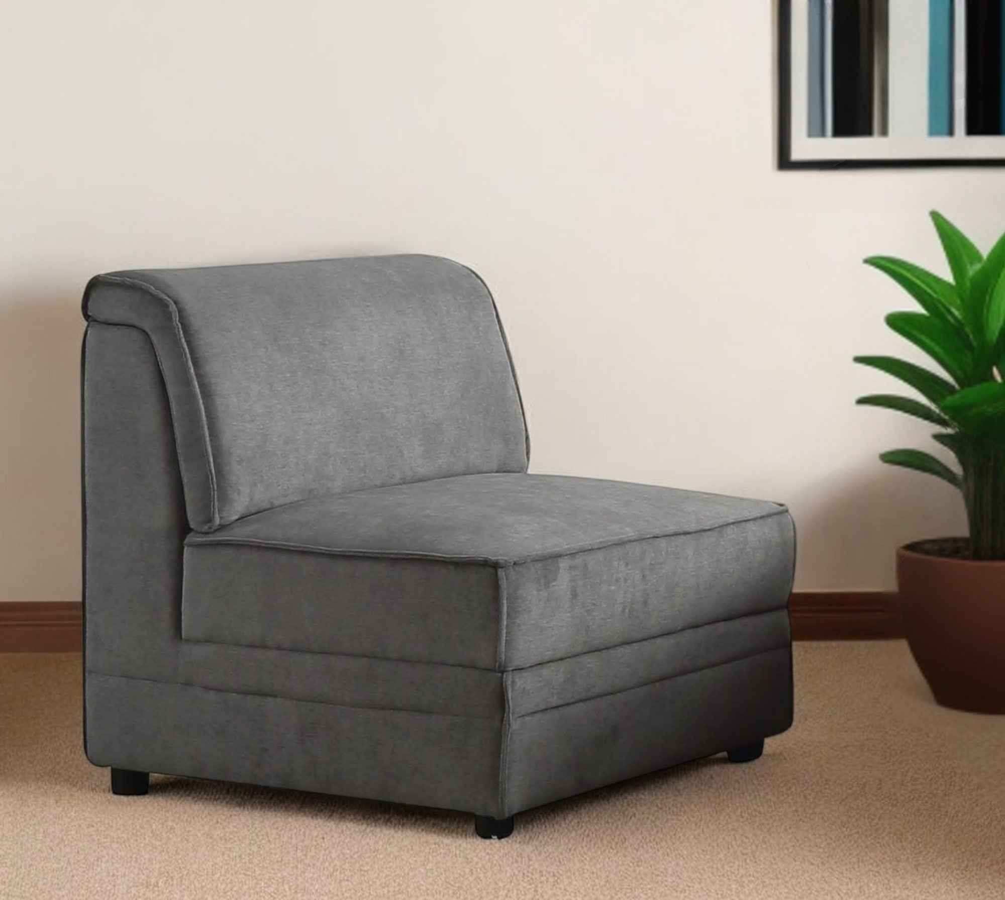 30" Gray and Black Velvet Slipper Chair