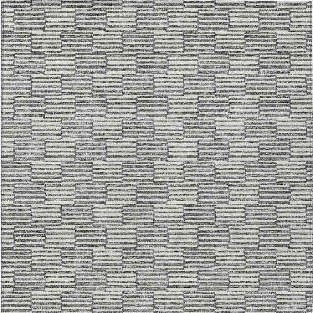 3' X 5' Gray And Ivory Geometric Washable Indoor Outdoor Area Rug