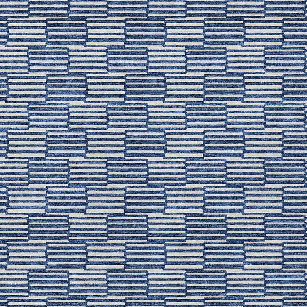 10' X 14' Navy Blue And Ivory Geometric Washable Indoor Outdoor Area Rug