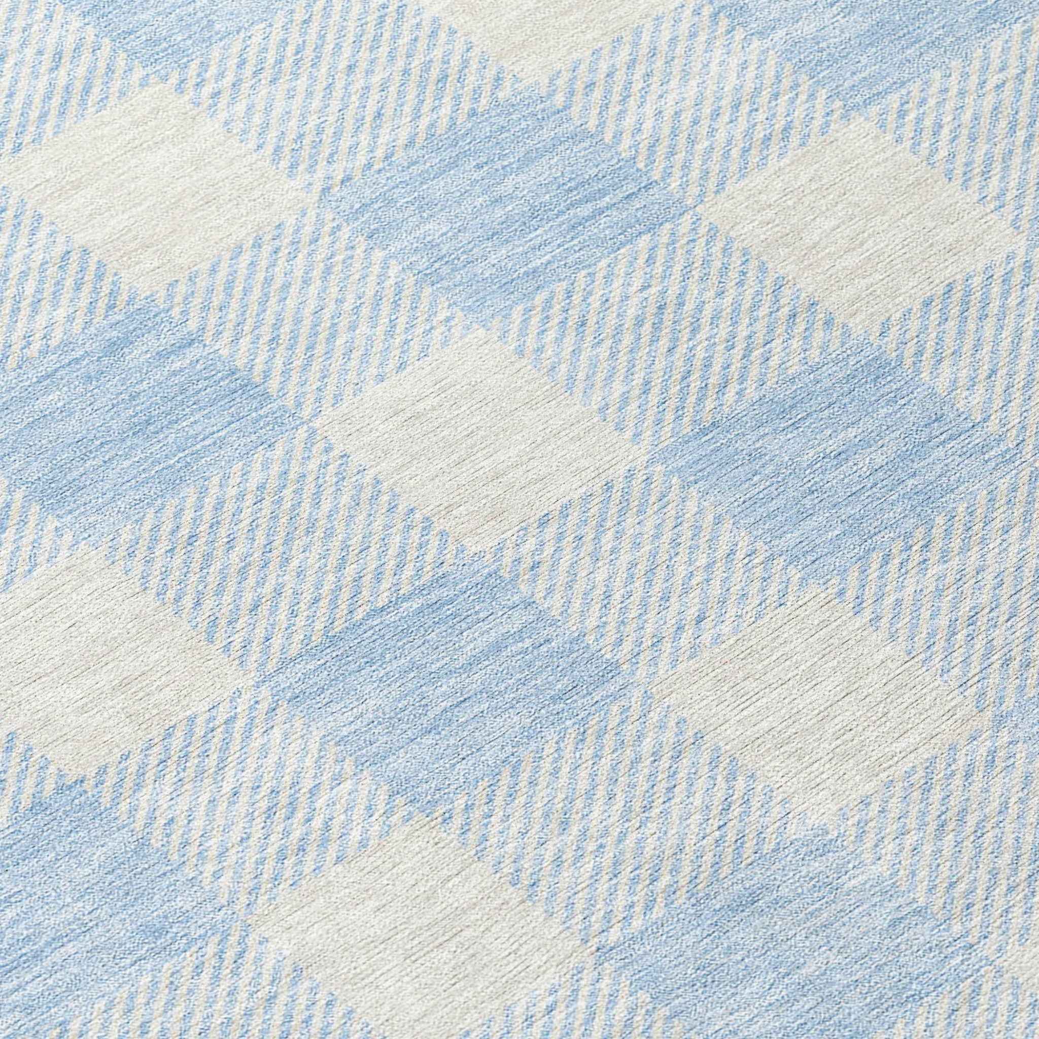 8' Sky Blue And Gray Round Plaid Washable Indoor Outdoor Area Rug