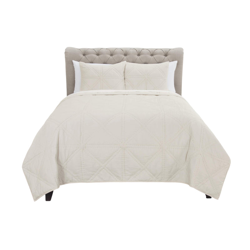 Set of Three Ivory Geometric Queen Quilt - Bed & Bath