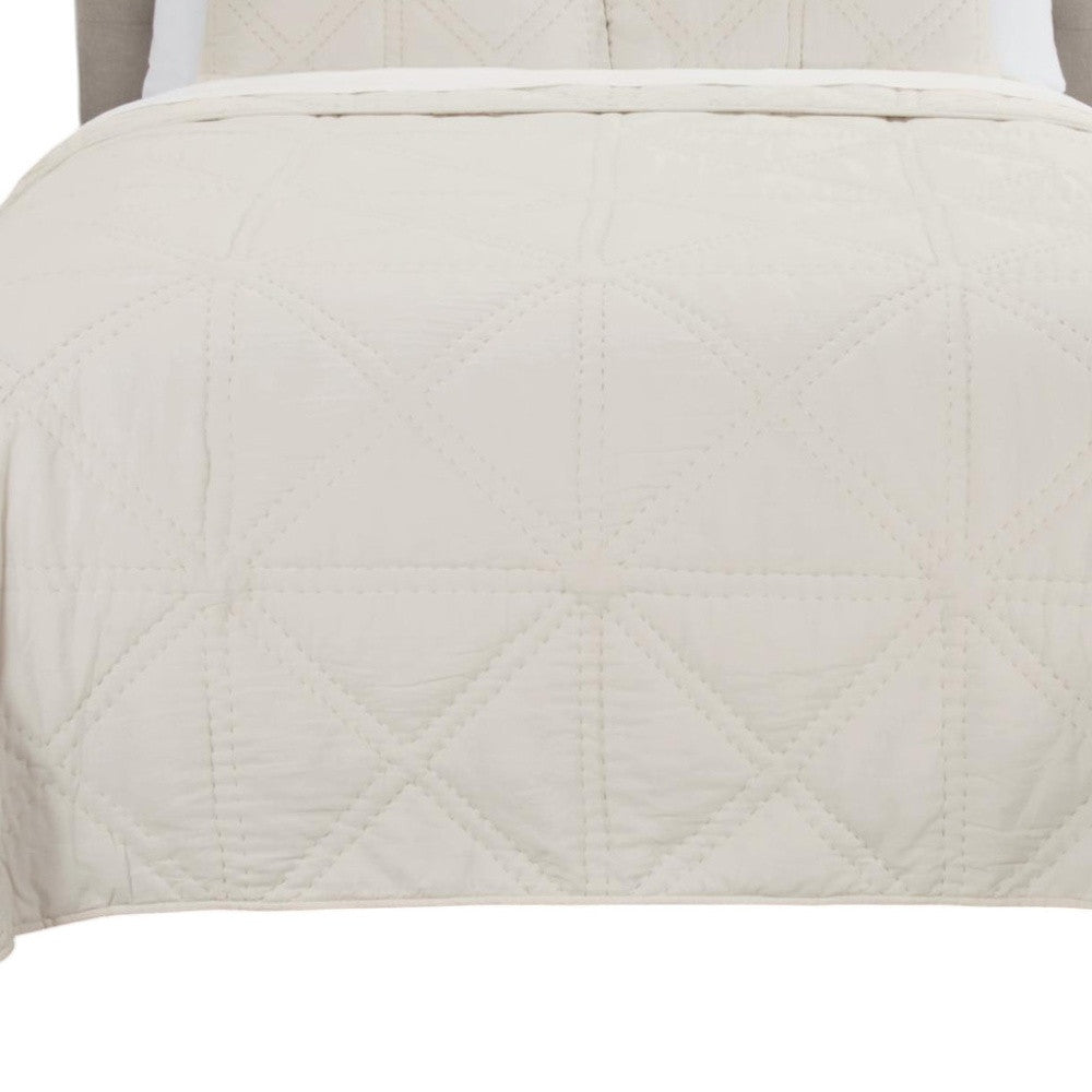 Set of Three Ivory Geometric Queen Quilt - Bed & Bath