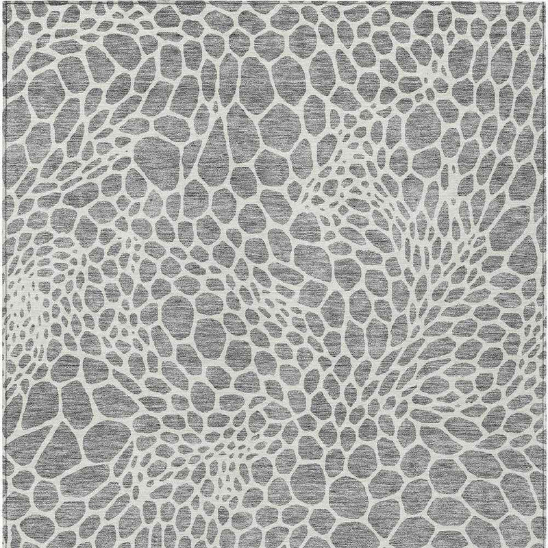 8' X 10' Gray And Ivory Geometric Washable Indoor Outdoor Area Rug