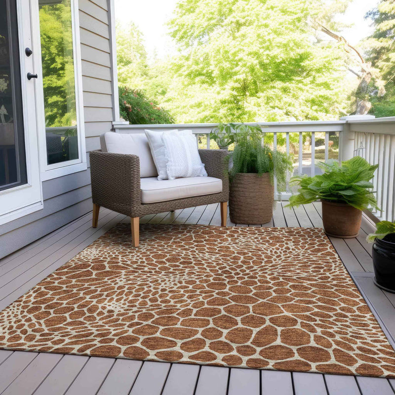 8' X 10' Brown And Beige Geometric Washable Indoor Outdoor Area Rug
