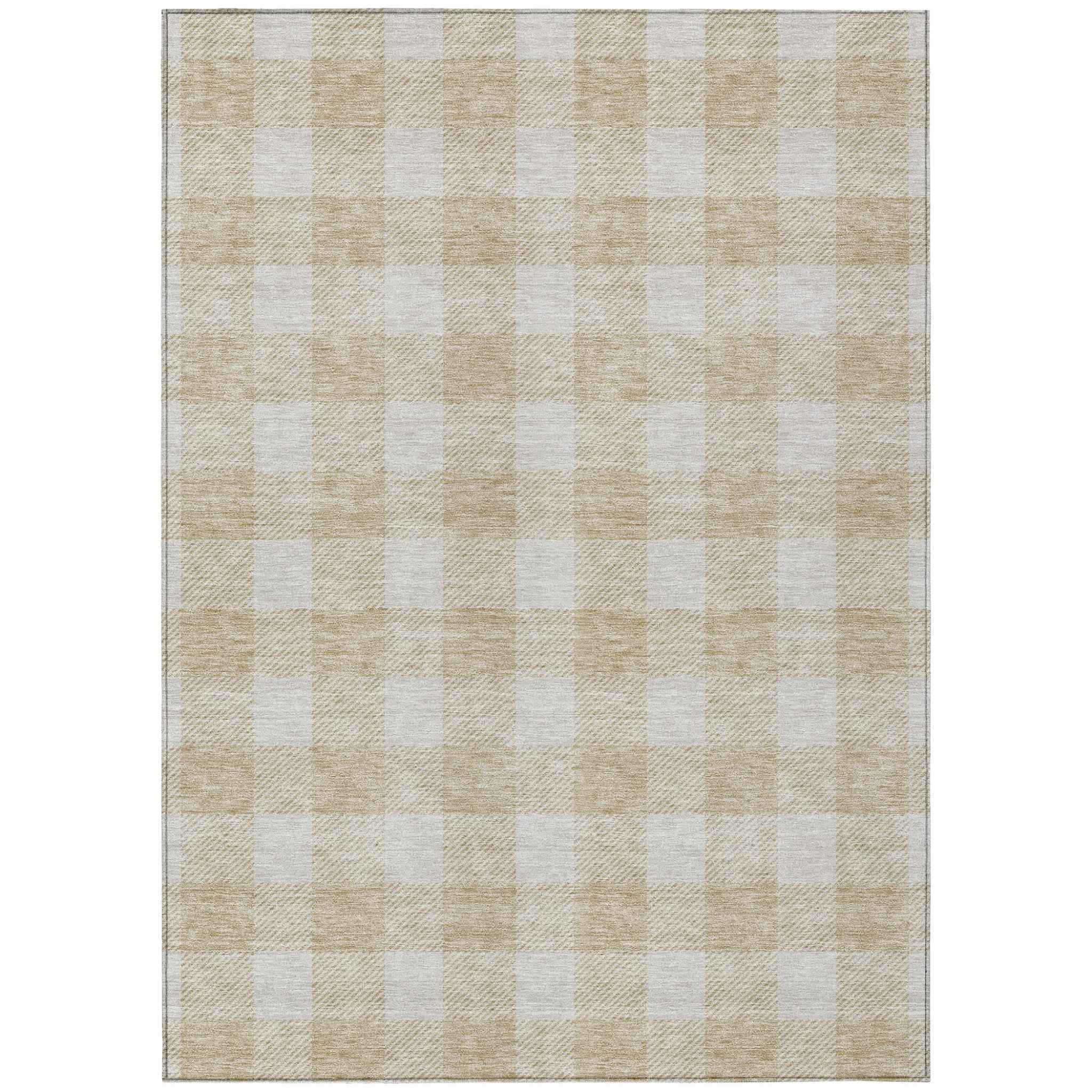 8' X 10' Beige And Gray Plaid Washable Indoor Outdoor Area Rug