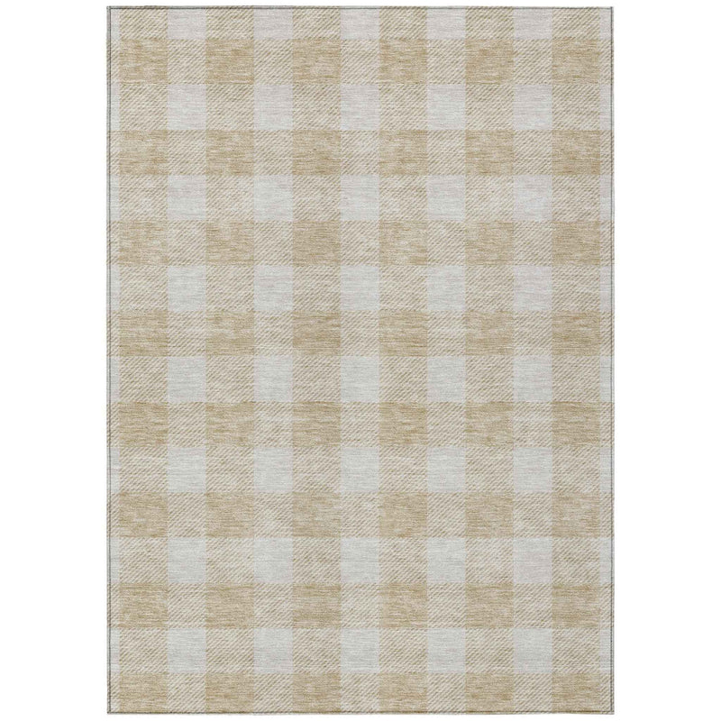 8' X 10' Beige And Gray Plaid Washable Indoor Outdoor Area Rug