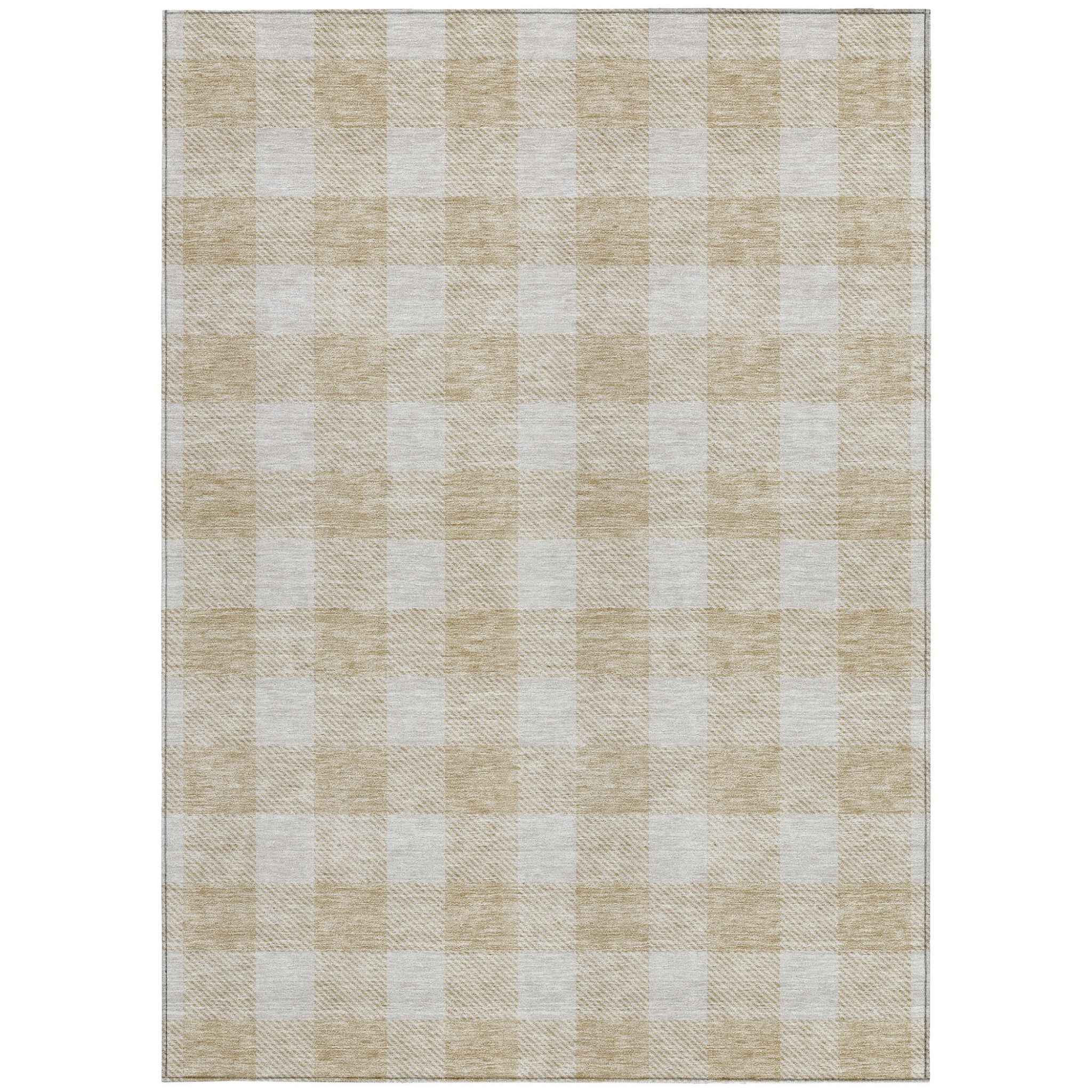 8' X 10' Beige And Gray Plaid Washable Indoor Outdoor Area Rug