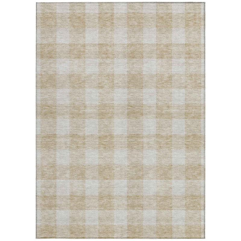 8' X 10' Beige And Gray Plaid Washable Indoor Outdoor Area Rug
