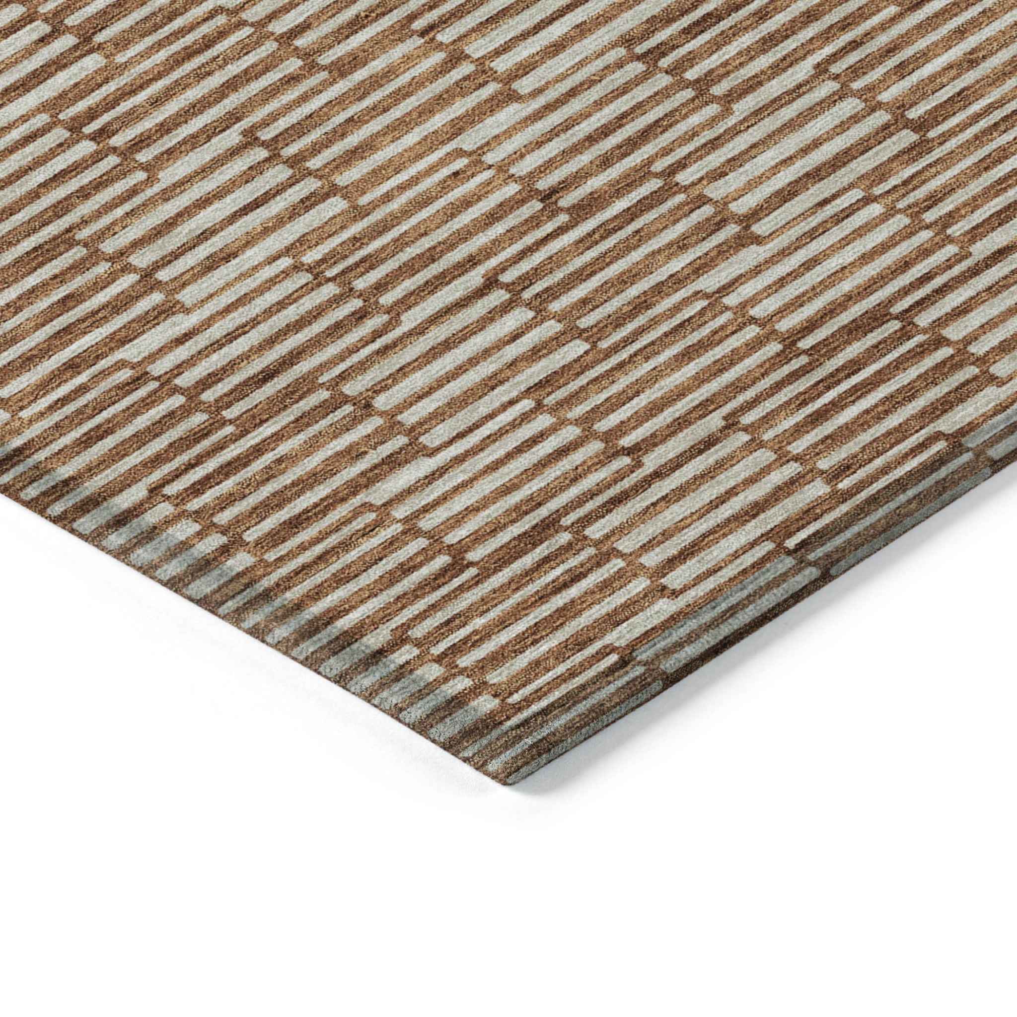 3' X 5' Copper And Beige Geometric Washable Indoor Outdoor Area Rug