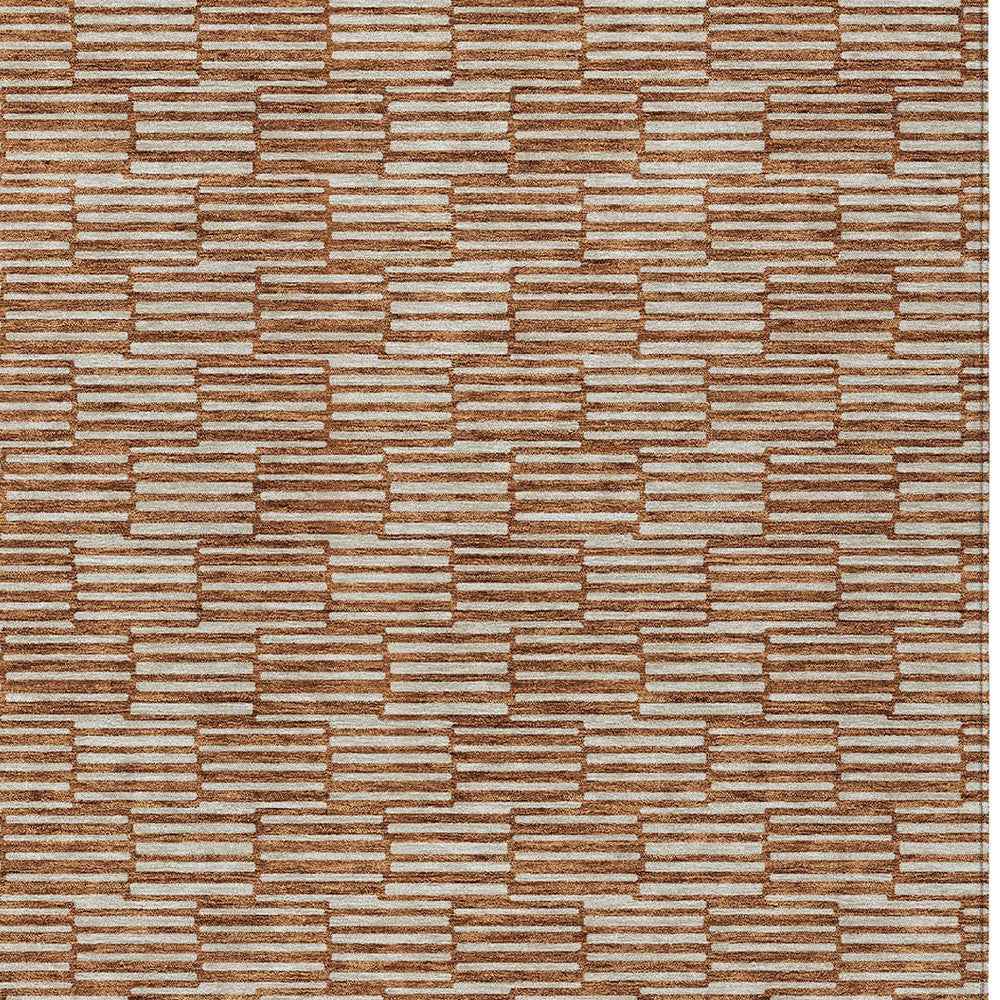 3' X 5' Copper And Beige Geometric Washable Indoor Outdoor Area Rug