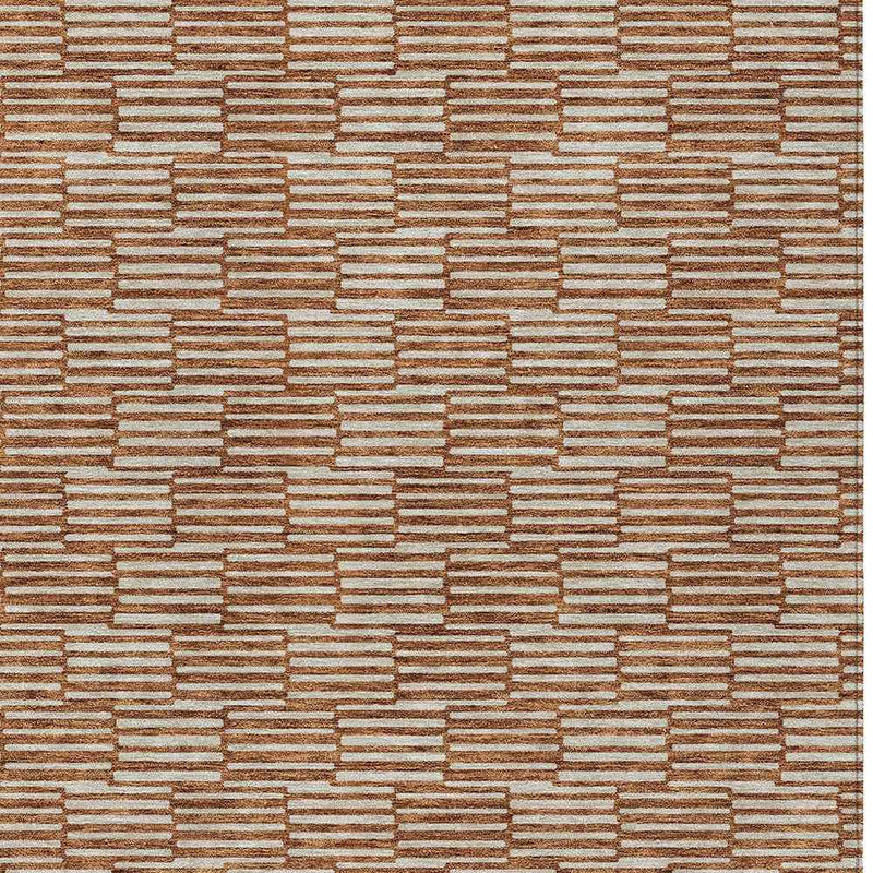 3' X 5' Copper And Beige Geometric Washable Indoor Outdoor Area Rug