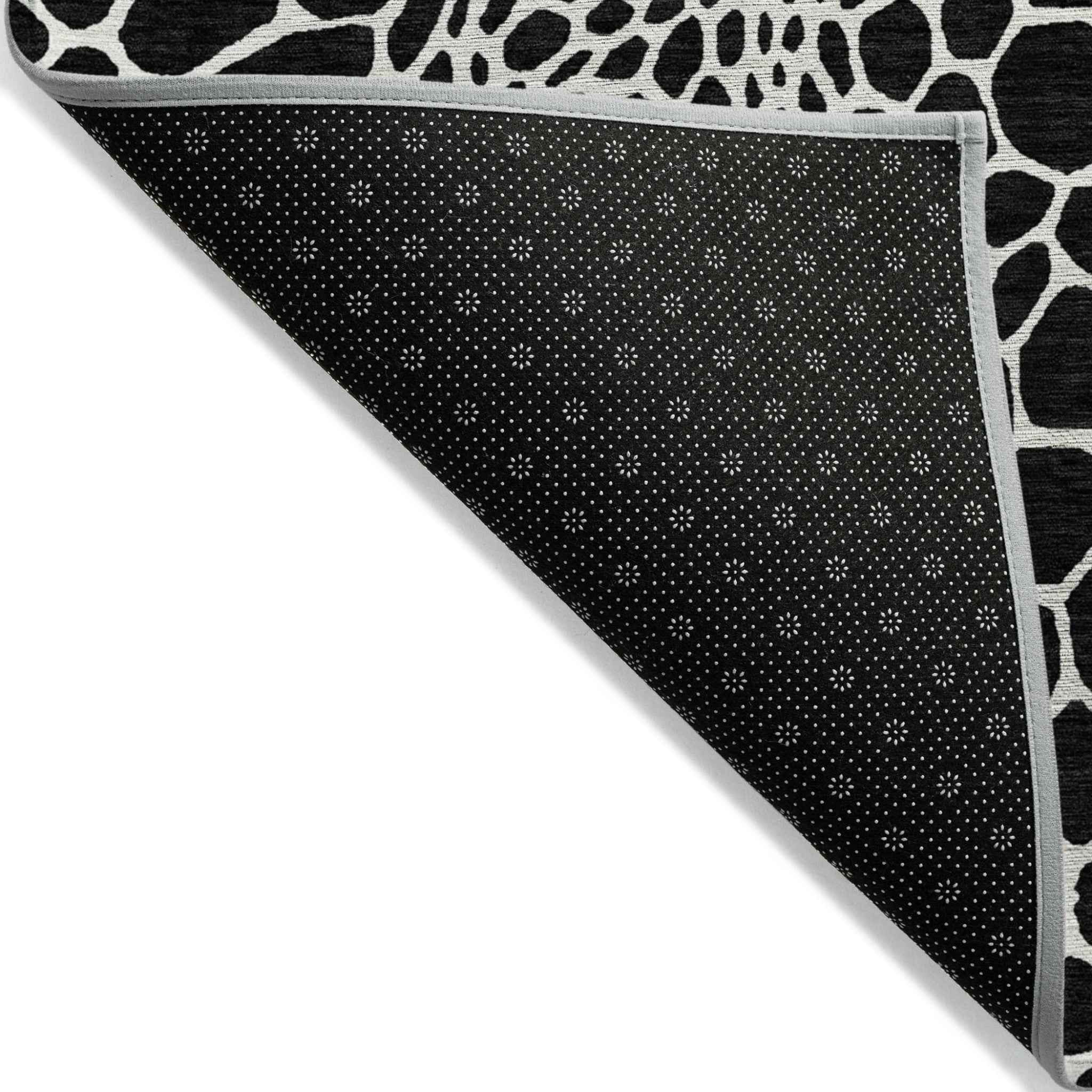 8' X 10' Black And Ivory Geometric Washable Indoor Outdoor Area Rug