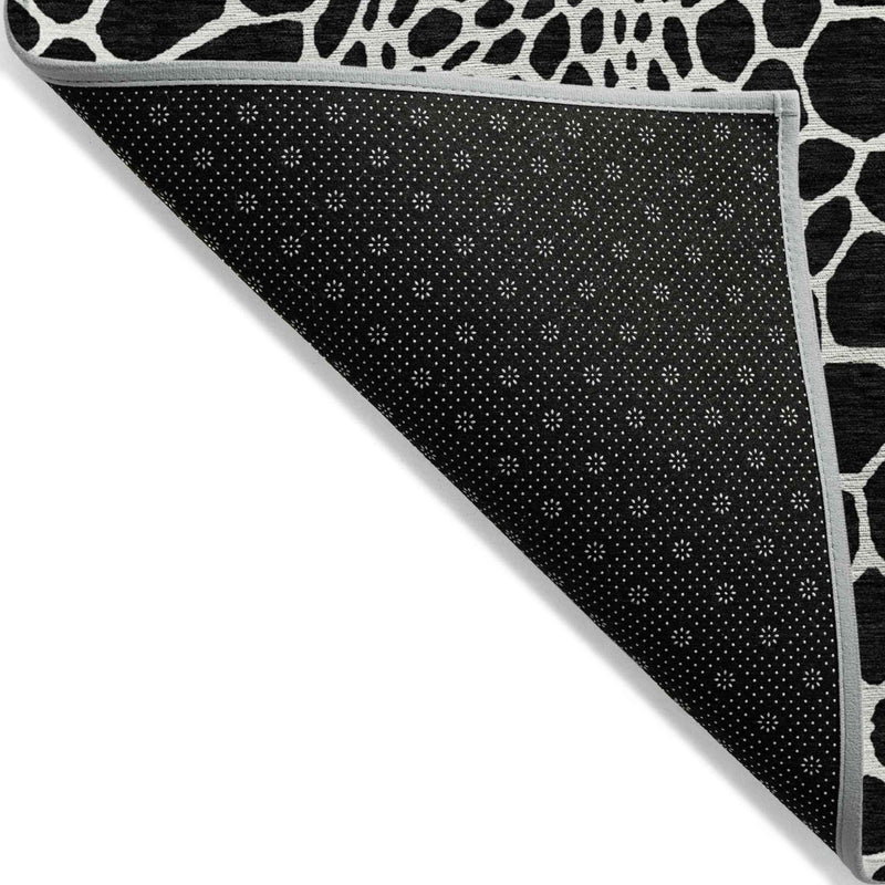 8' X 10' Black And Ivory Geometric Washable Indoor Outdoor Area Rug