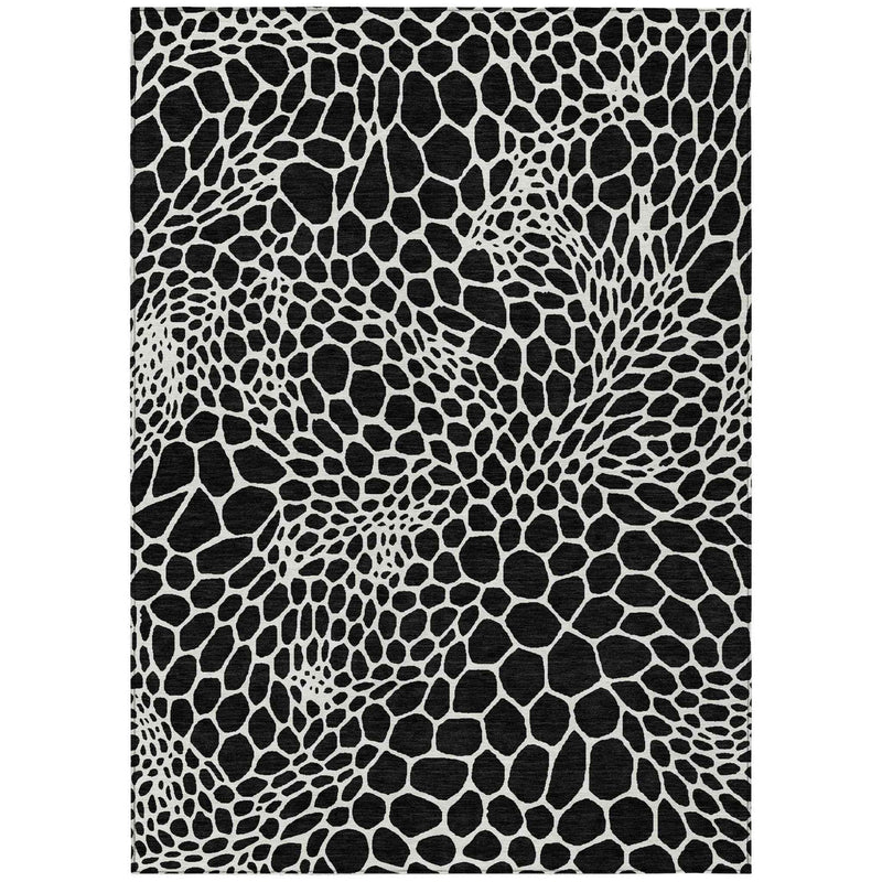 8' X 10' Black And Ivory Geometric Washable Indoor Outdoor Area Rug