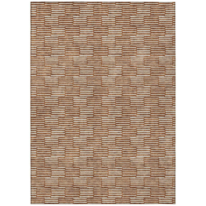 3' X 5' Copper And Beige Geometric Washable Indoor Outdoor Area Rug