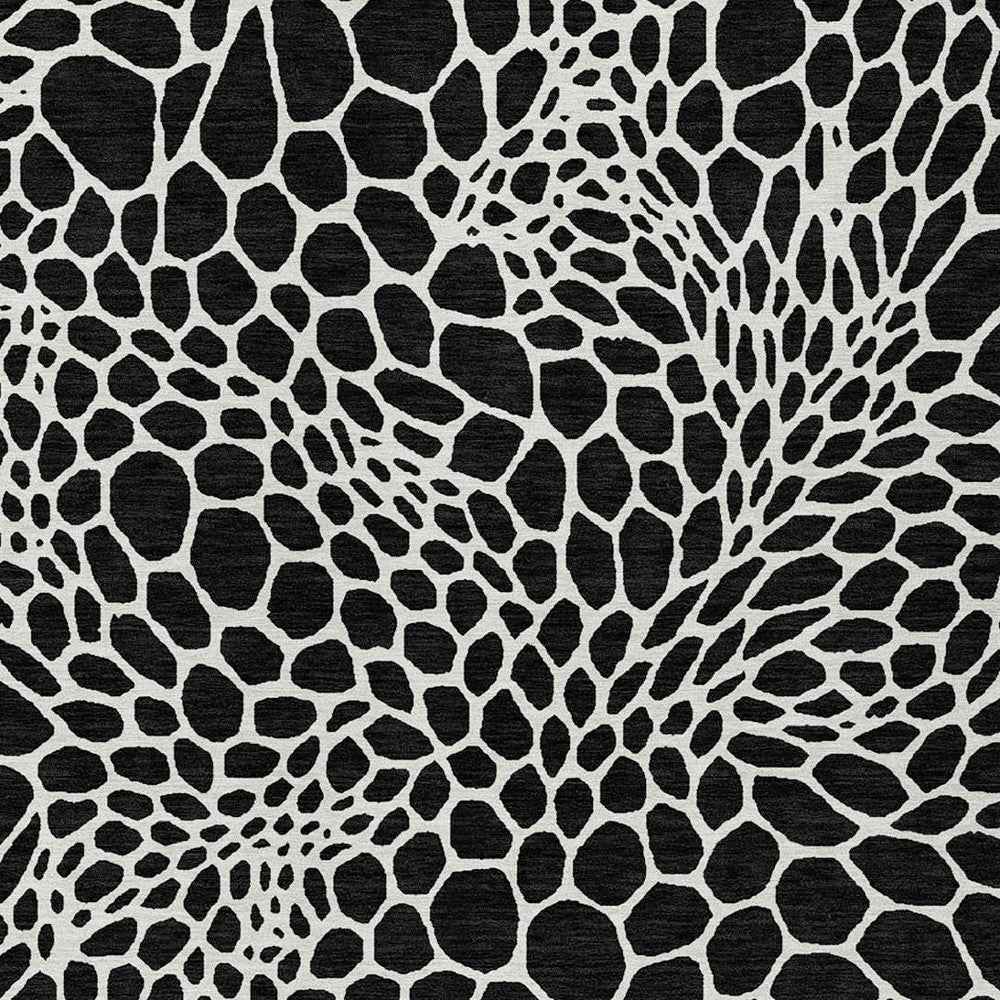 8' X 10' Black And Ivory Geometric Washable Indoor Outdoor Area Rug