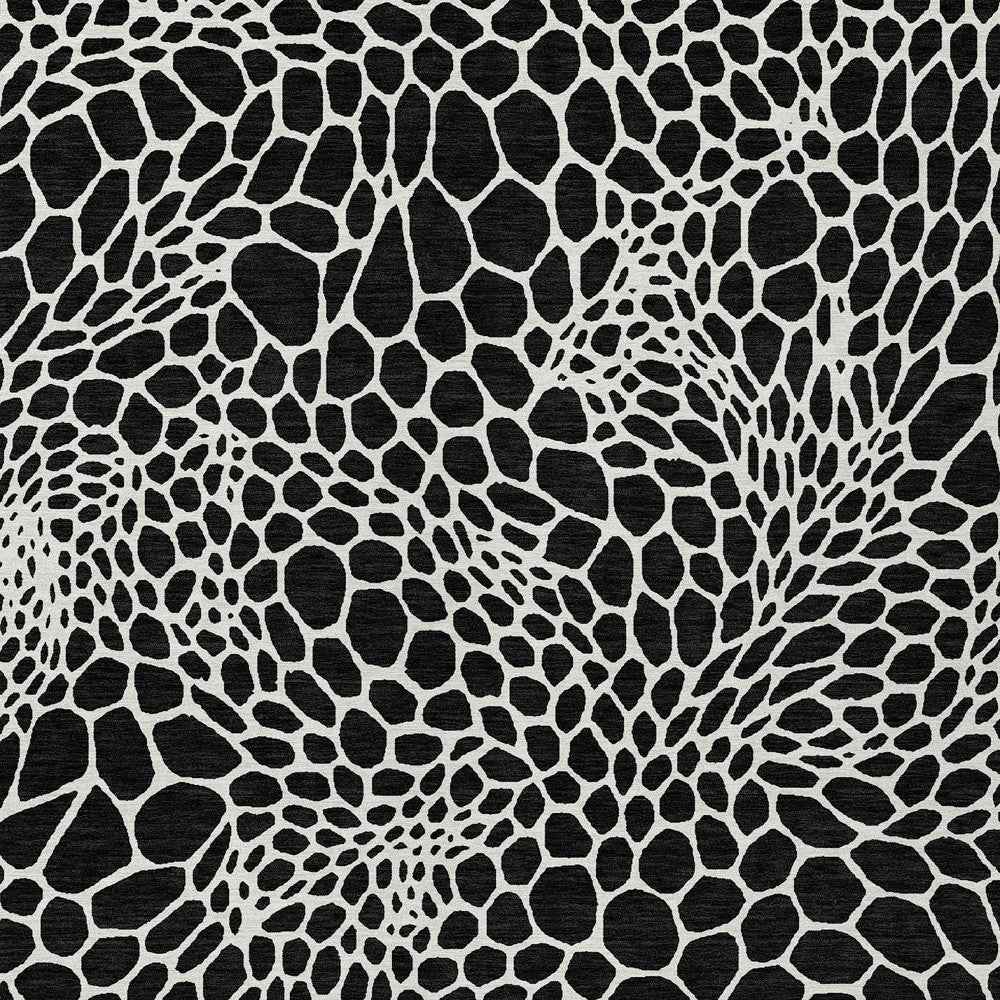 8' X 10' Black And Ivory Geometric Washable Indoor Outdoor Area Rug