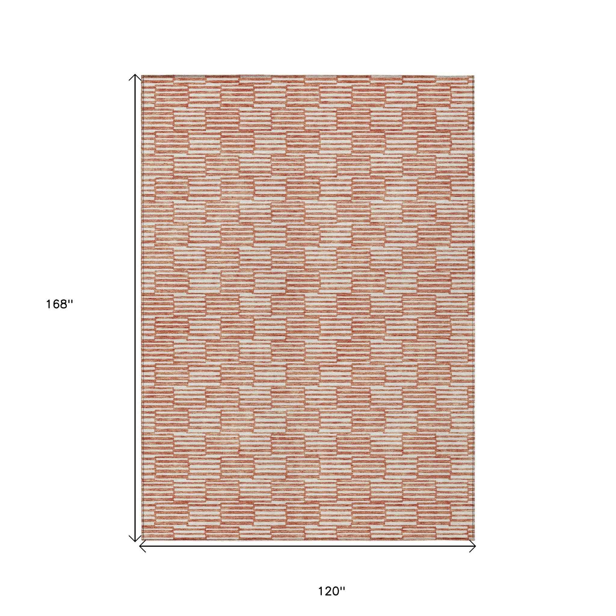 10' X 14' Salmon And Ivory Geometric Washable Indoor Outdoor Area Rug