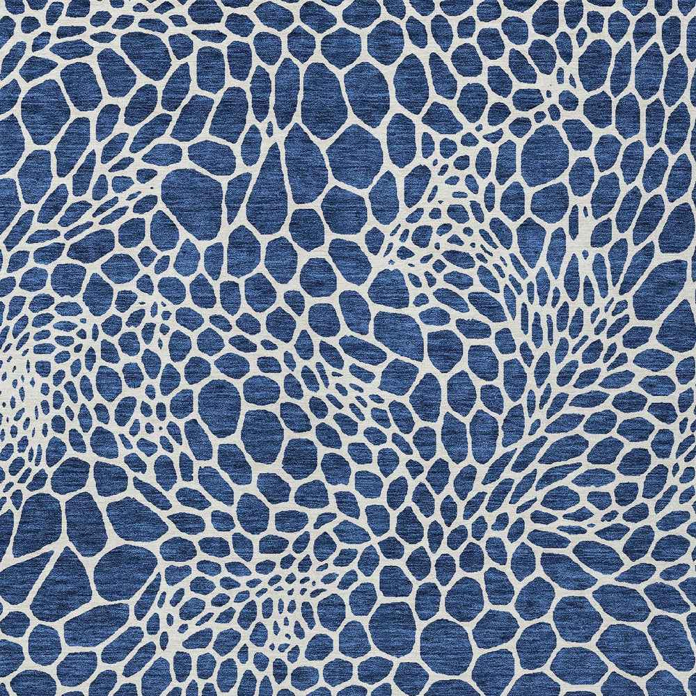 8' X 10' Navy Blue And Ivory Geometric Washable Indoor Outdoor Area Rug