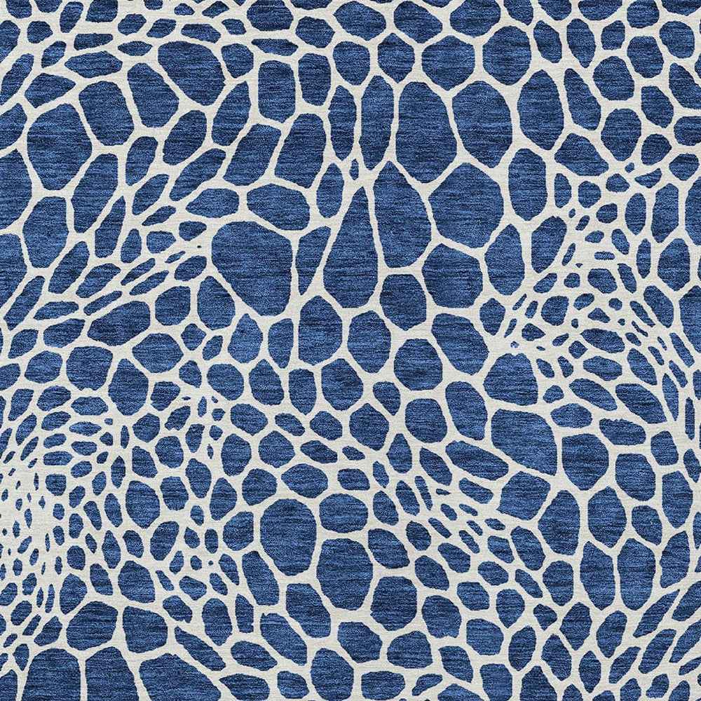 8' X 10' Navy Blue And Ivory Geometric Washable Indoor Outdoor Area Rug