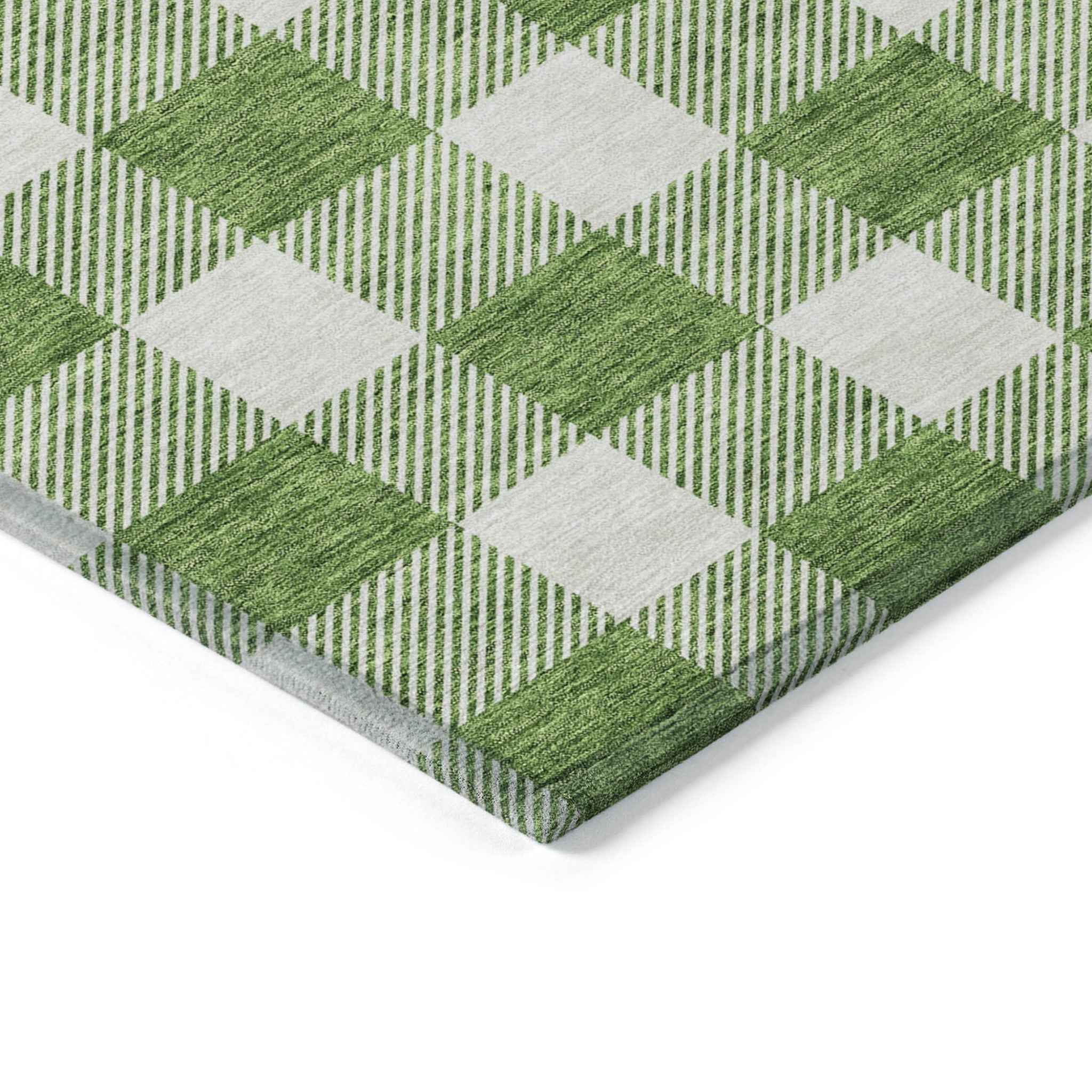 8' X 10' Green And Gray Plaid Washable Indoor Outdoor Area Rug