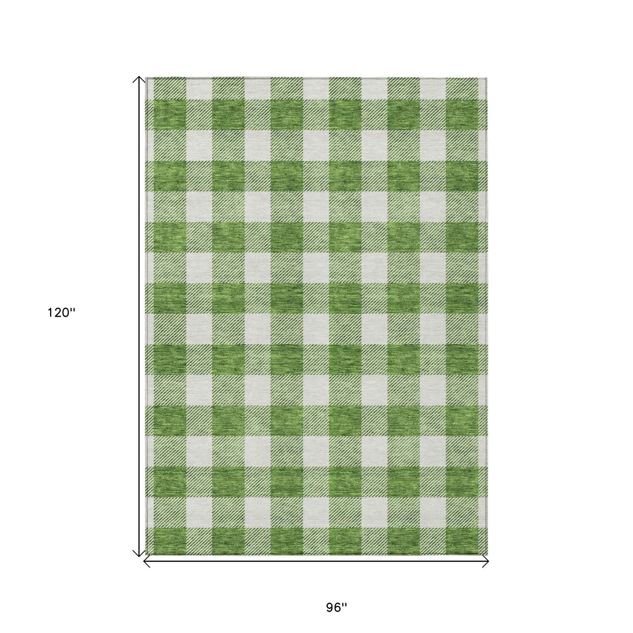 8' X 10' Green And Gray Plaid Washable Indoor Outdoor Area Rug