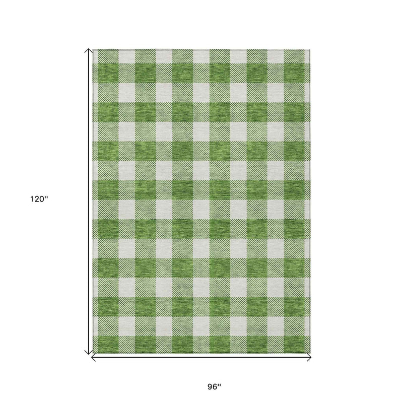 8' X 10' Green And Gray Plaid Washable Indoor Outdoor Area Rug