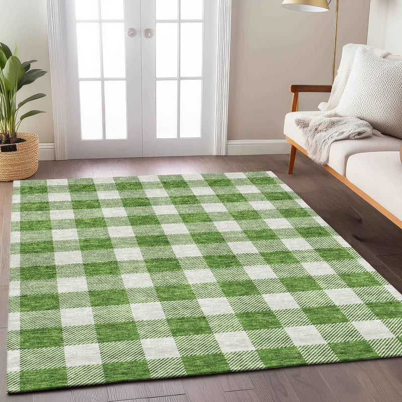 8' X 10' Green And Gray Plaid Washable Indoor Outdoor Area Rug
