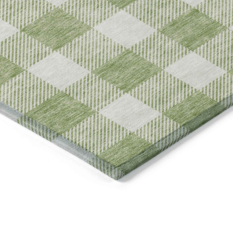 3' X 5' Artichoke Green And Gray Plaid Washable Indoor Outdoor Area Rug