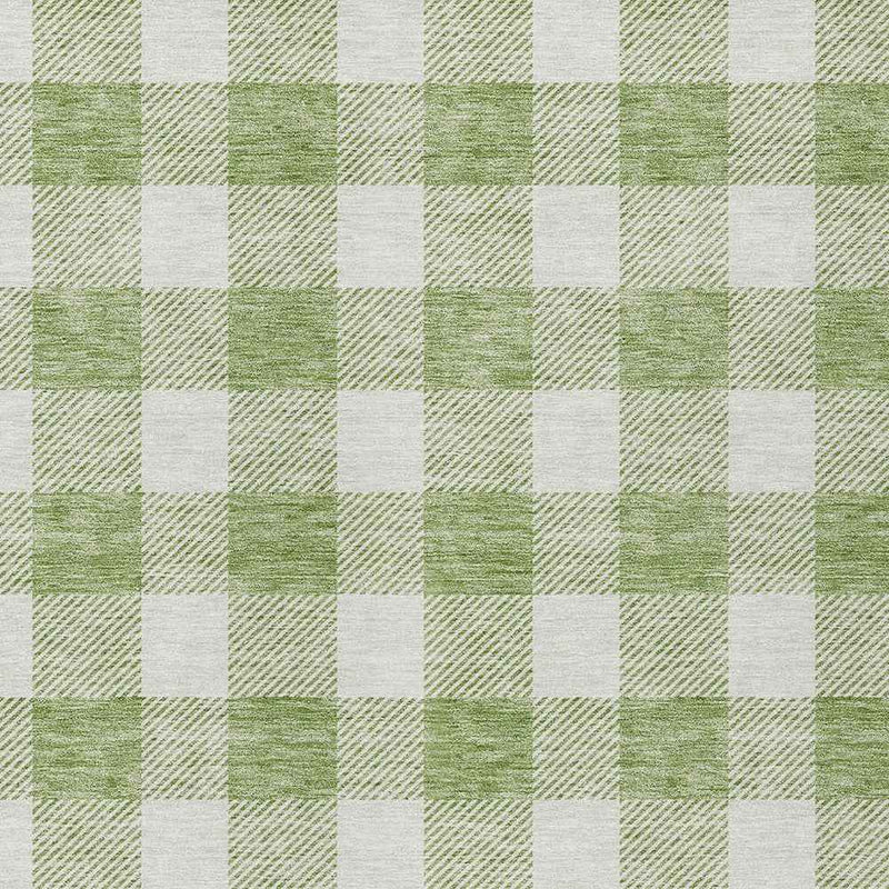 3' X 5' Artichoke Green And Gray Plaid Washable Indoor Outdoor Area Rug