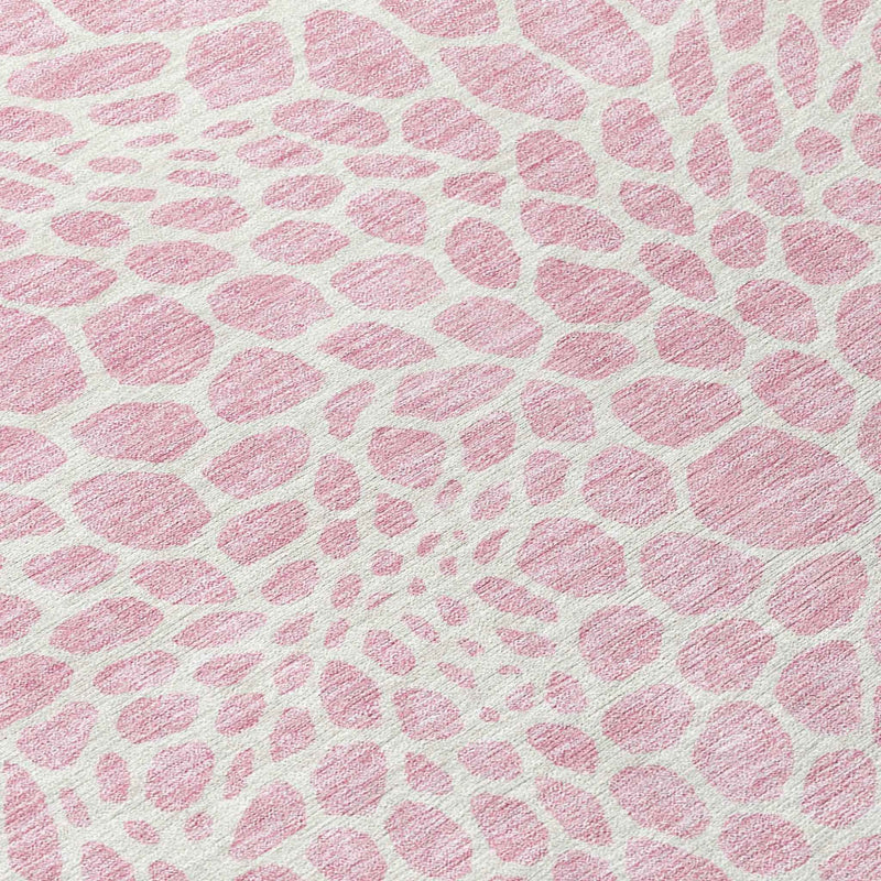 3' X 5' Pink And Ivory Geometric Washable Indoor Outdoor Area Rug