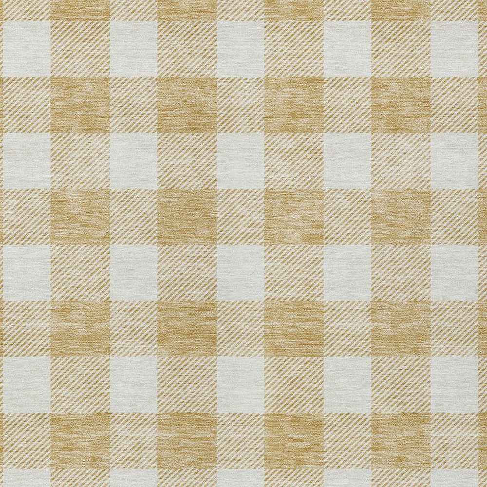 3' X 5' Gold And Beige Plaid Washable Indoor Outdoor Area Rug