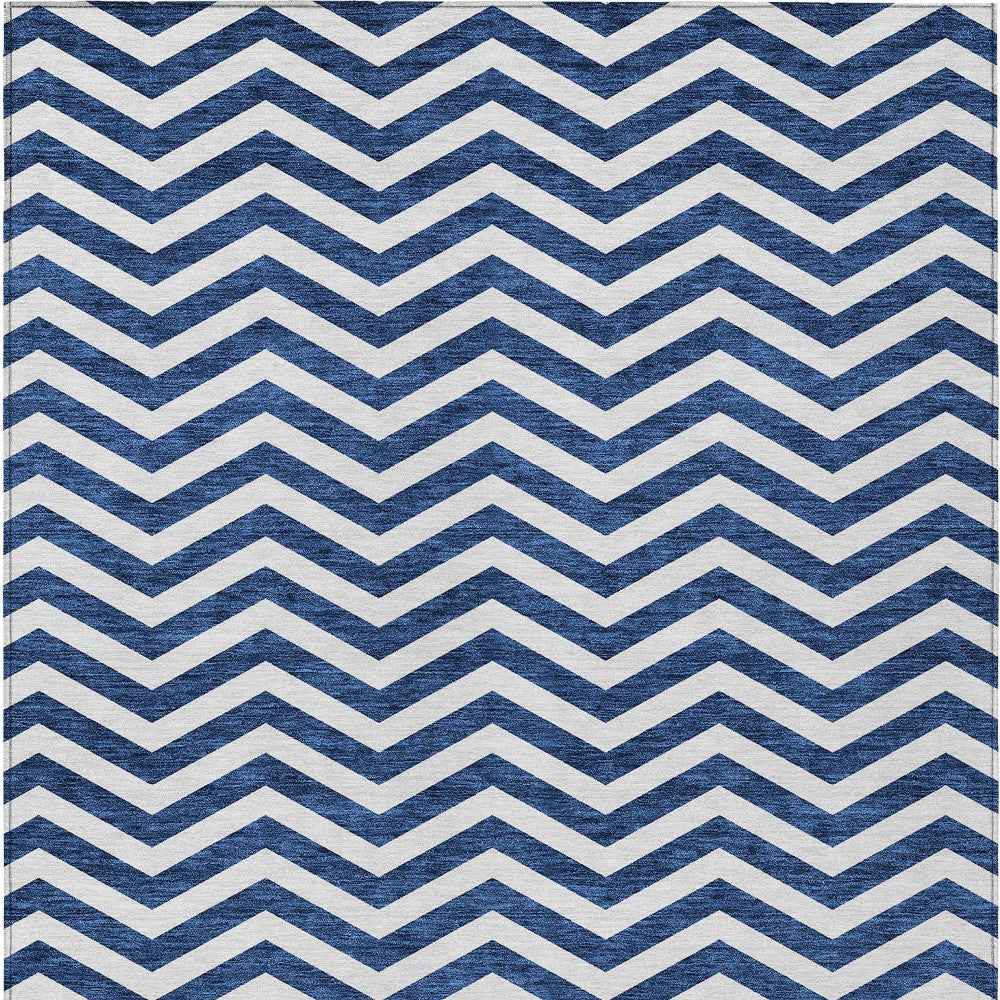 3' X 5' Navy Blue And Ivory Chevron Washable Indoor Outdoor Area Rug