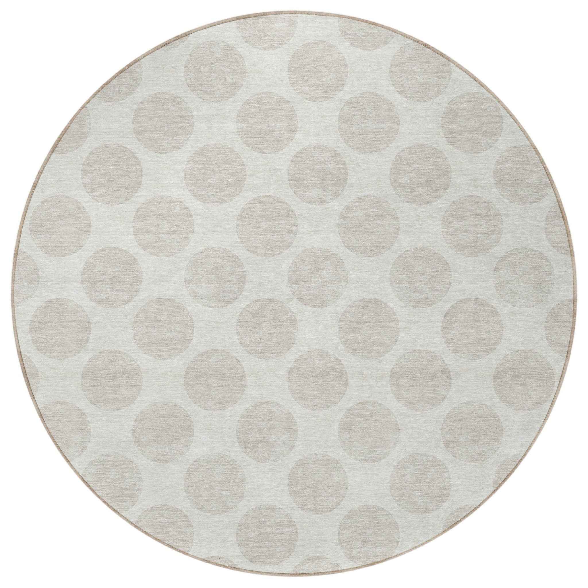8' Ivory And Gray Round Polka Dot Washable Indoor Outdoor Area Rug