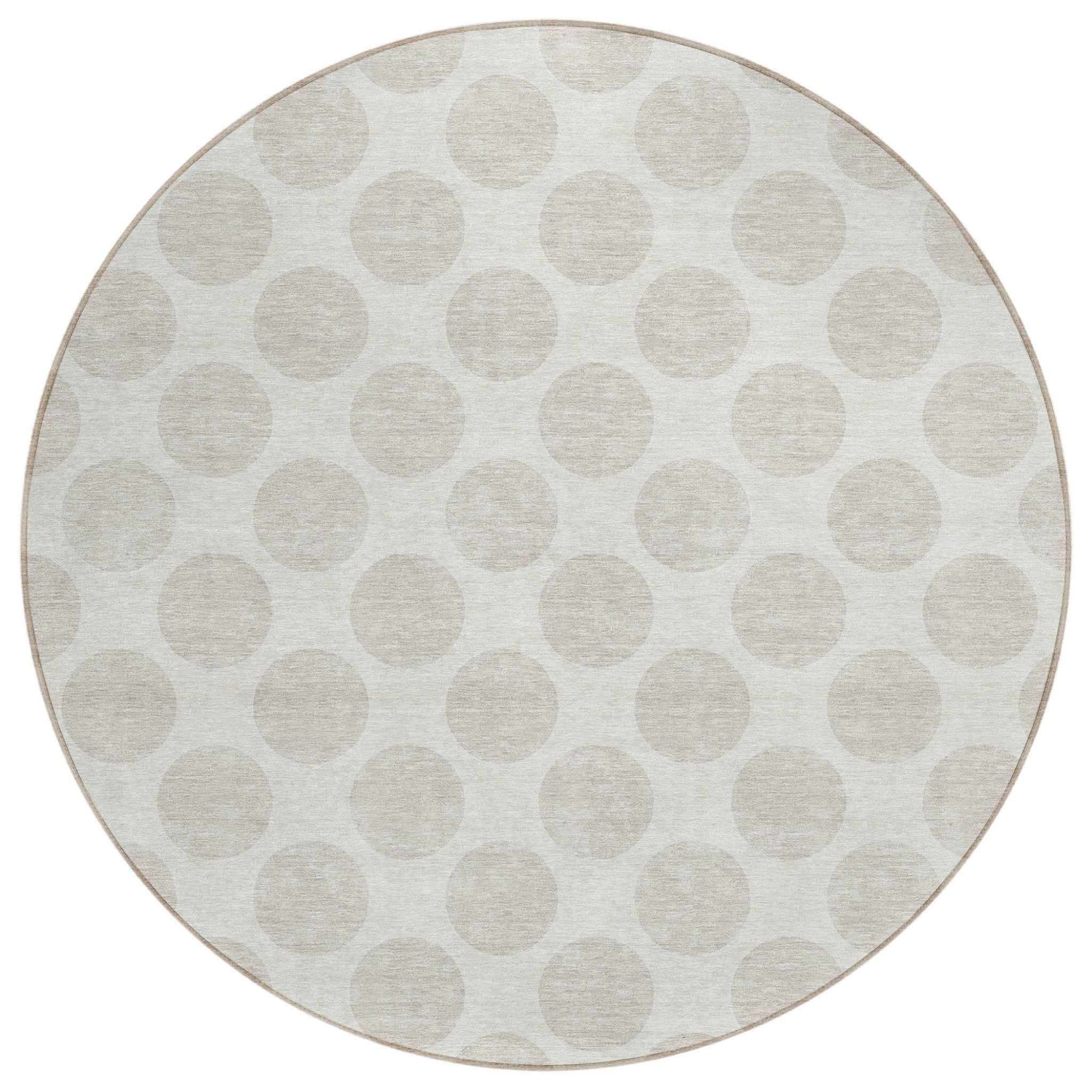 8' Ivory And Gray Round Polka Dot Washable Indoor Outdoor Area Rug