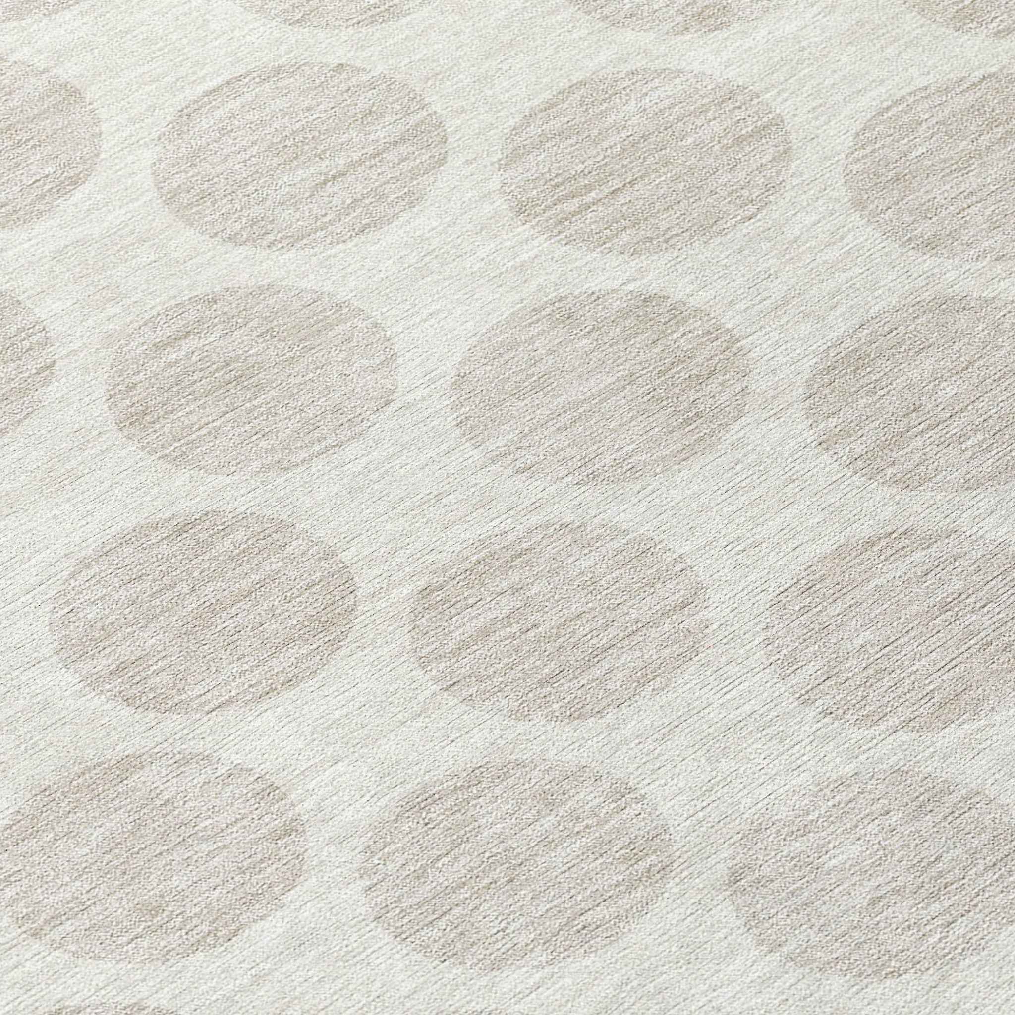 8' Ivory And Gray Round Polka Dot Washable Indoor Outdoor Area Rug