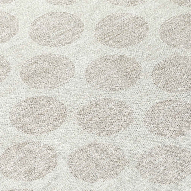 8' Ivory And Gray Round Polka Dot Washable Indoor Outdoor Area Rug