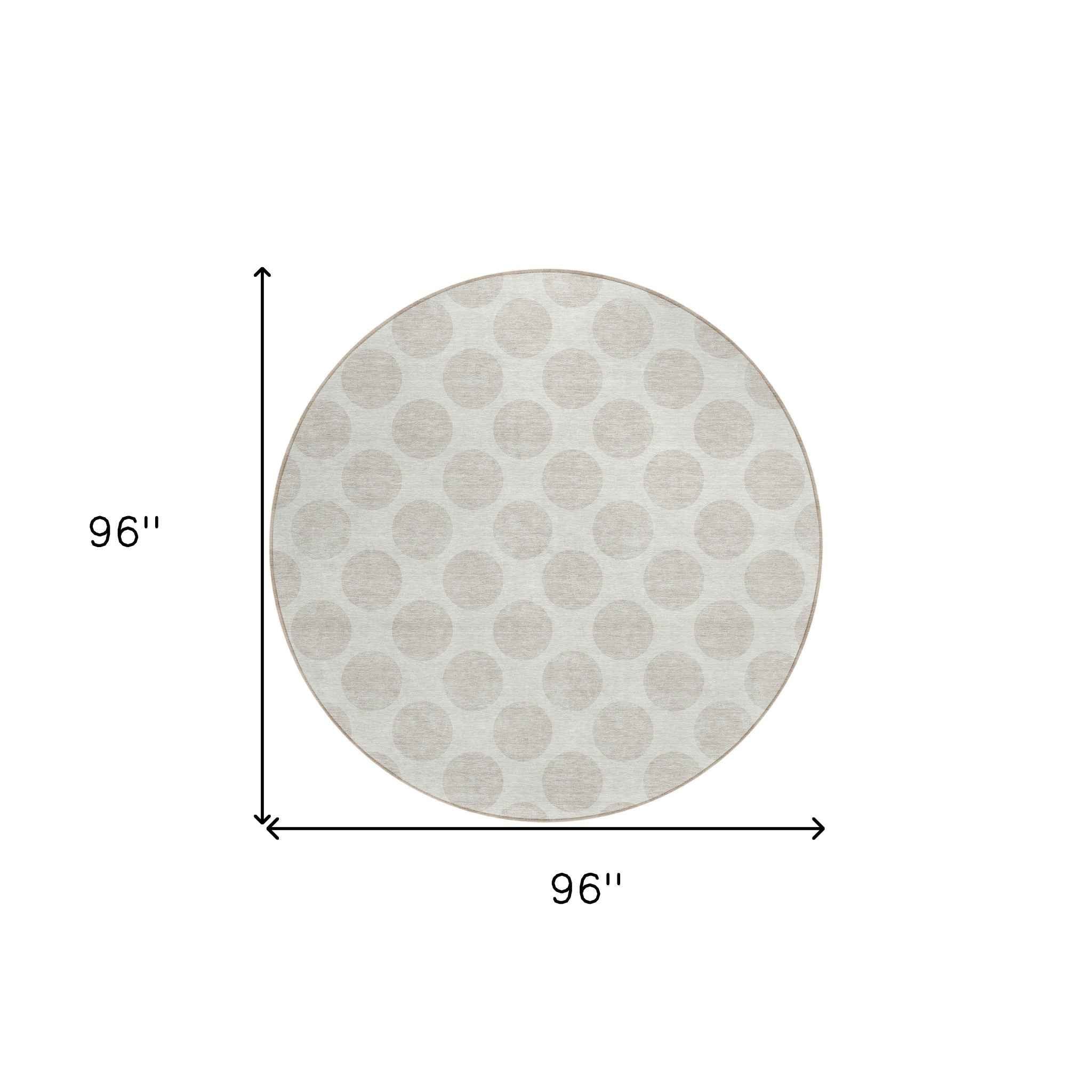 8' Ivory And Gray Round Polka Dot Washable Indoor Outdoor Area Rug