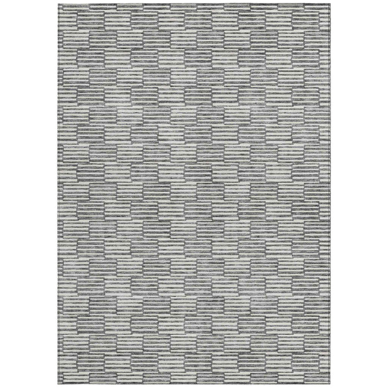 8' X 10' Gray And Ivory Geometric Washable Indoor Outdoor Area Rug