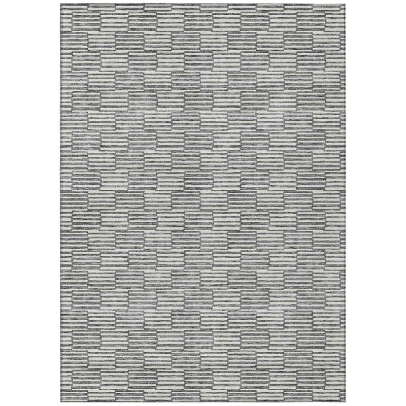 8' X 10' Gray And Ivory Geometric Washable Indoor Outdoor Area Rug