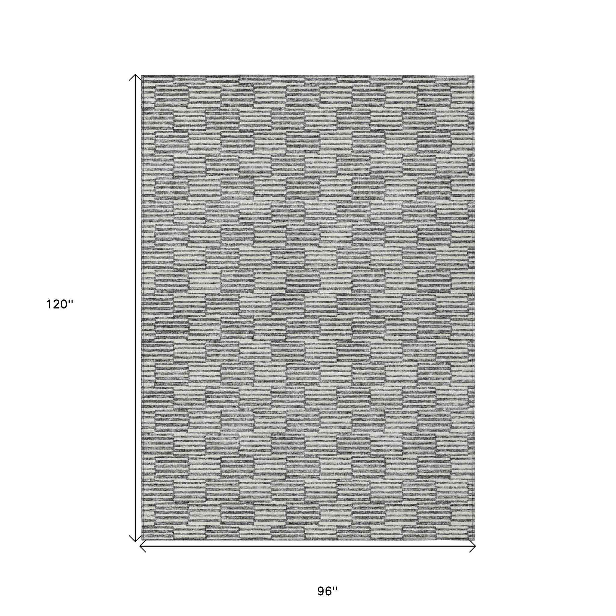 8' X 10' Gray And Ivory Geometric Washable Indoor Outdoor Area Rug