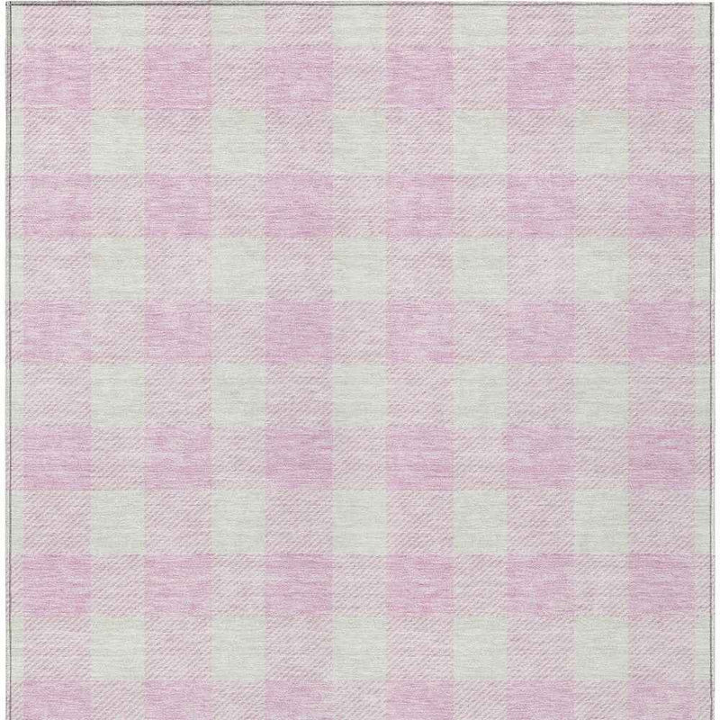 3' X 5' Pink And Gray Plaid Washable Indoor Outdoor Area Rug