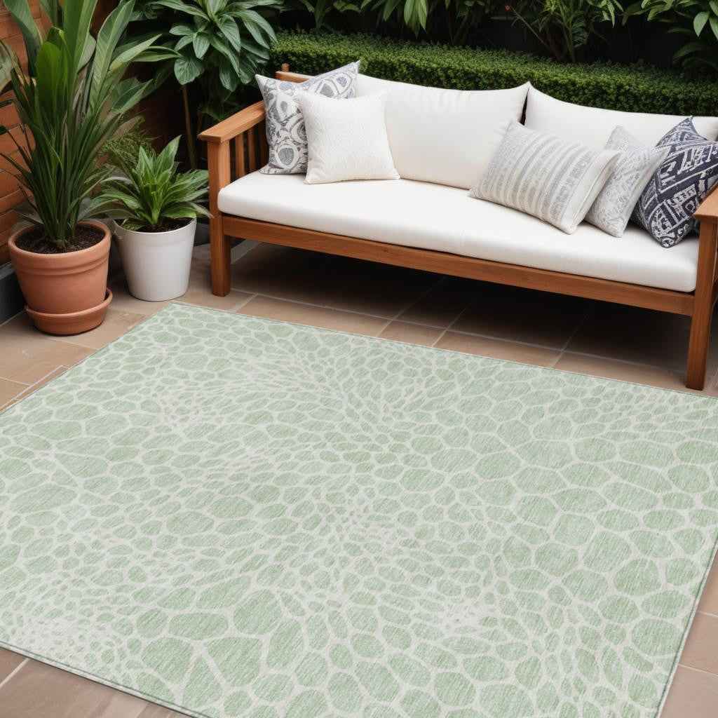 8' X 10' Mint Green And Ivory Geometric Washable Indoor Outdoor Area Rug