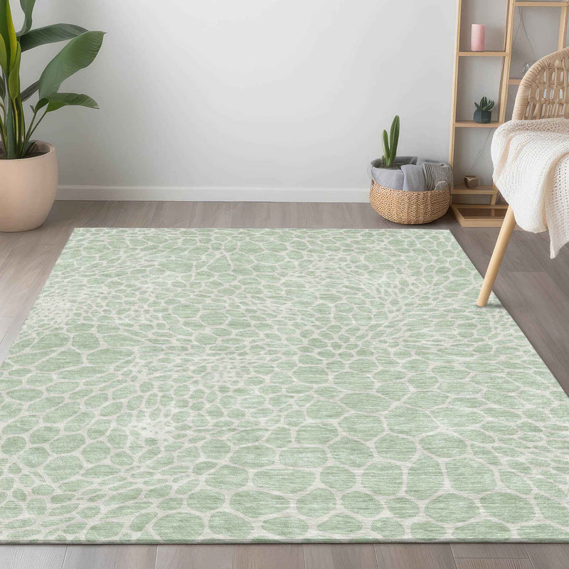 8' X 10' Mint Green And Ivory Geometric Washable Indoor Outdoor Area Rug