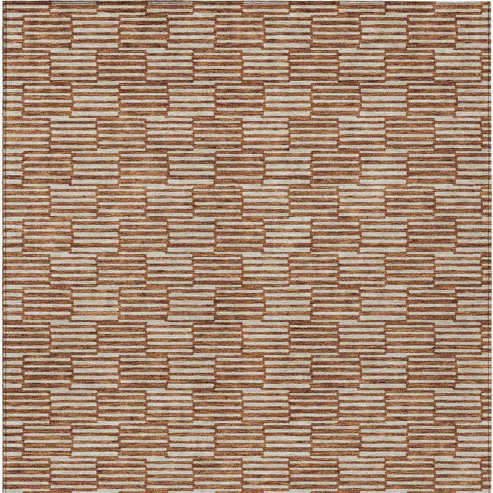 5' X 8' Copper And Beige Geometric Washable Indoor Outdoor Area Rug