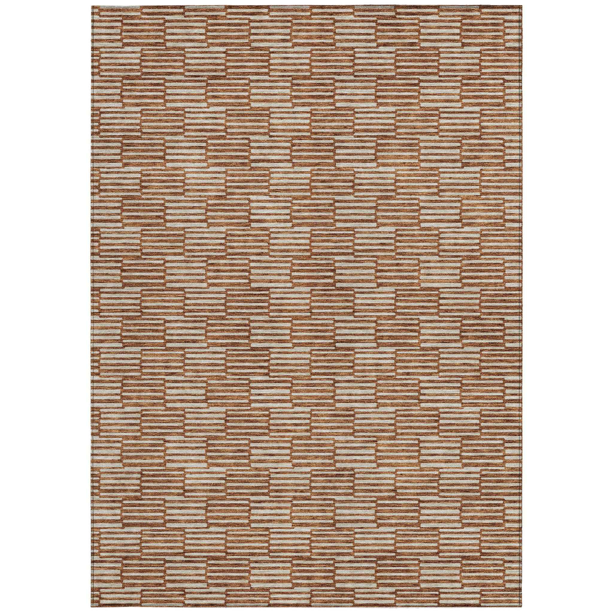 5' X 8' Copper And Beige Geometric Washable Indoor Outdoor Area Rug