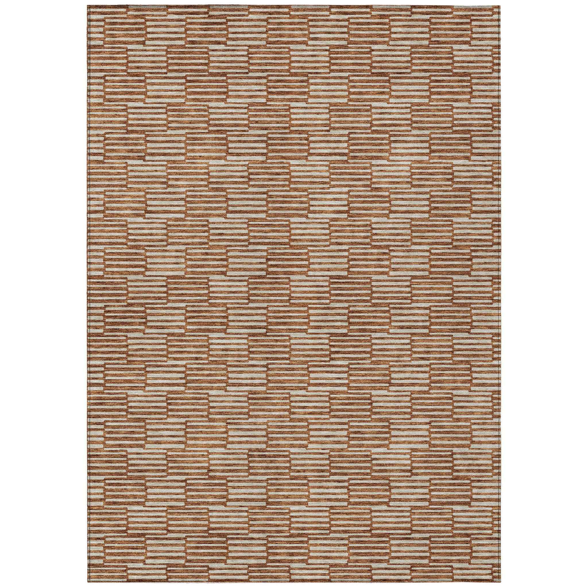 5' X 8' Copper And Beige Geometric Washable Indoor Outdoor Area Rug