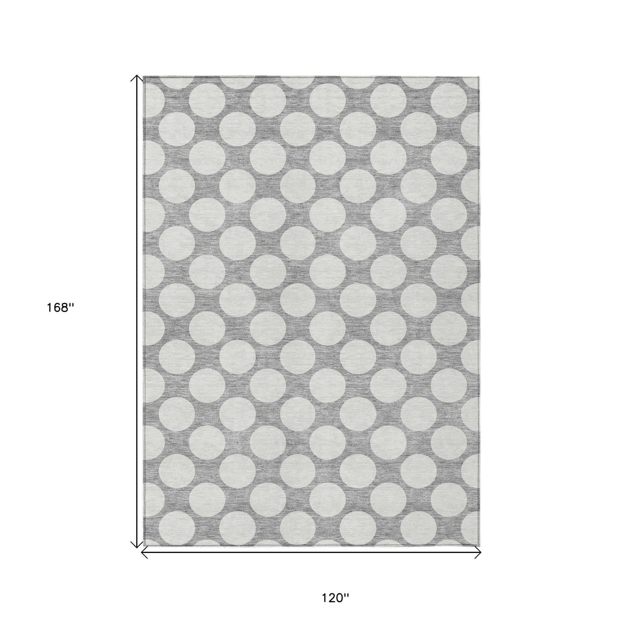 10' X 14' Gray And Silver Polka Dot Washable Indoor Outdoor Area Rug