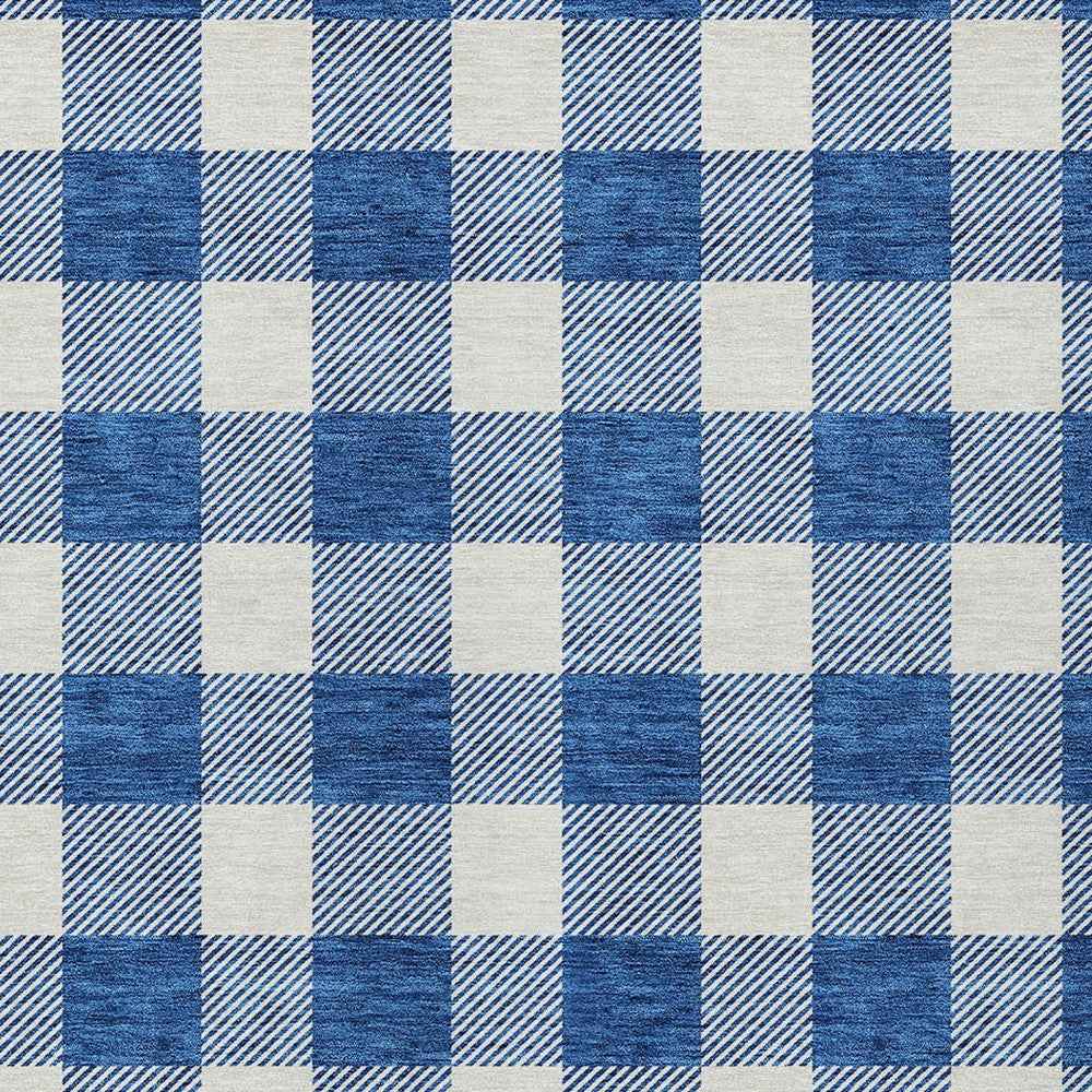 5' X 8' Navy Blue And Gray Plaid Washable Indoor Outdoor Area Rug
